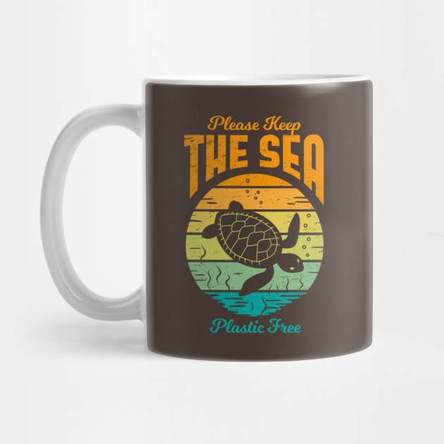 Please Keep the Sea Plastic Free - Retro Turtle by bangtees